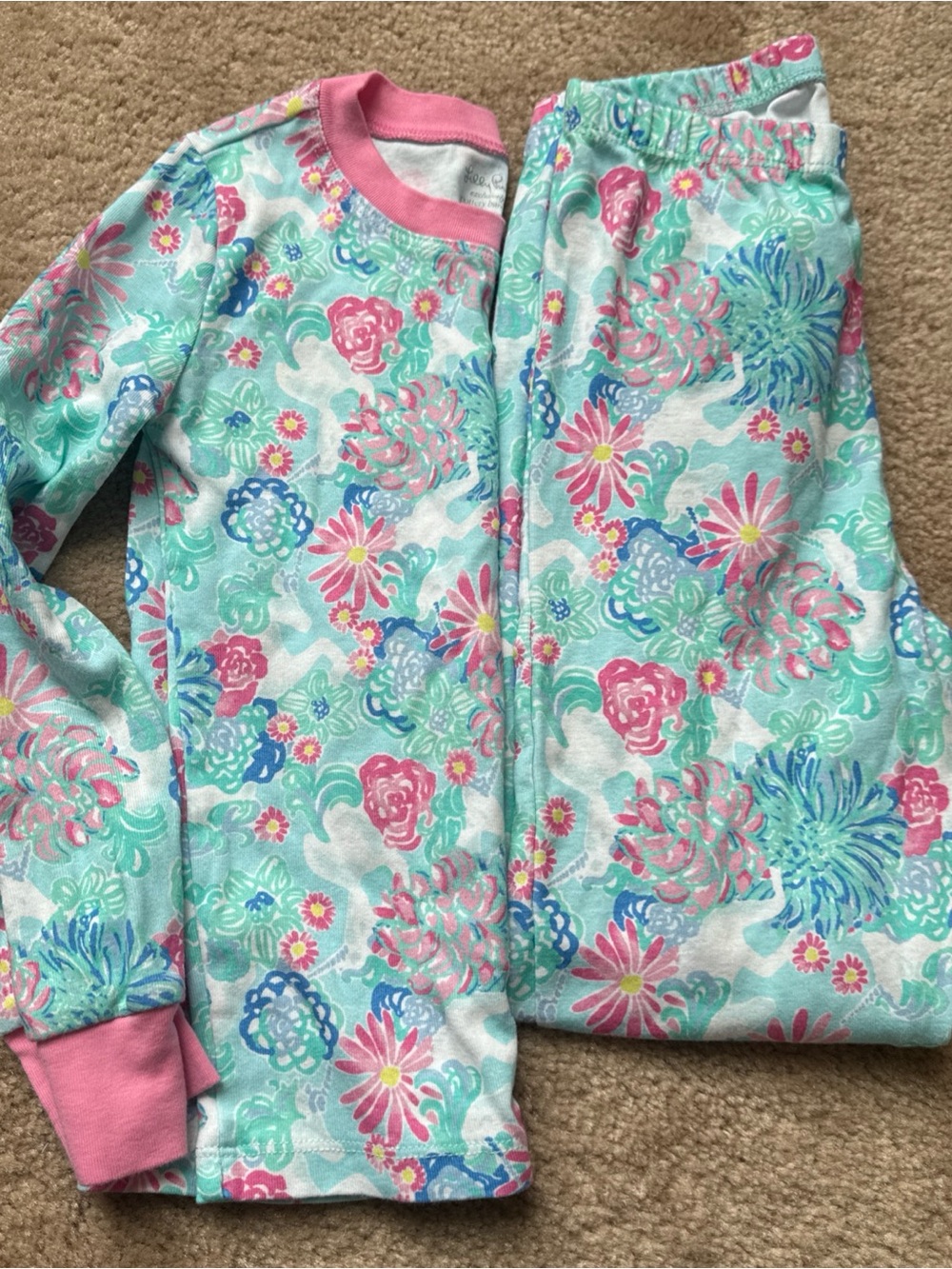 Pottery Barn Kids Lilly Pulitzer Unicorns in Bloom Pajama Set Size 8 Organic